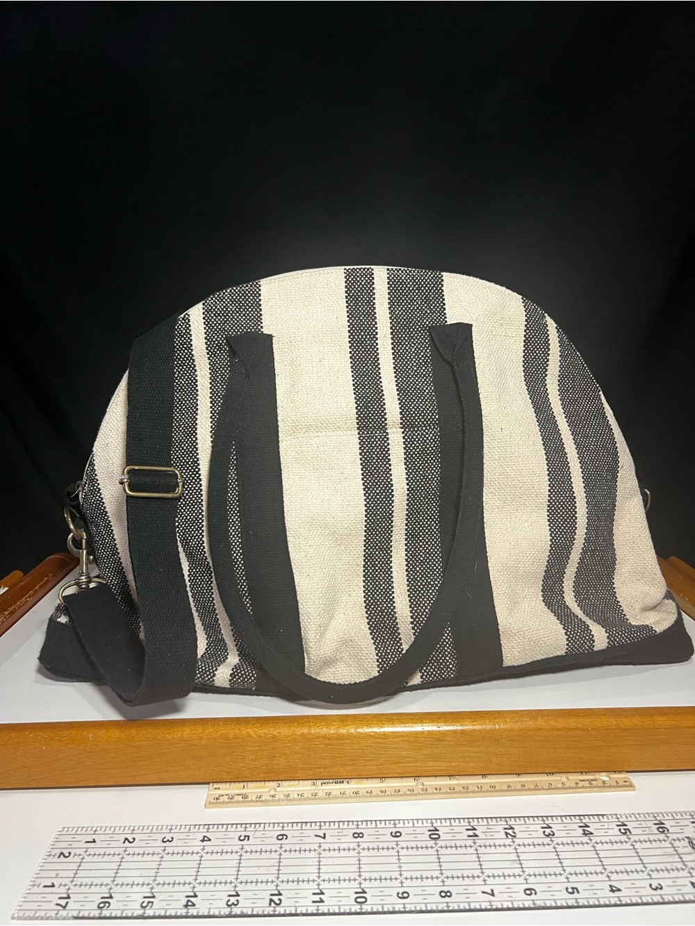 Universal Thread Cream Canvas Tote with Black Logo weekender - Picture 3 of 6
